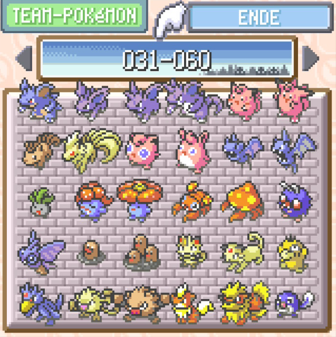 Screenshot der ersten Box mit Pokémon 031 bis 060